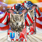 Owl American Independence Day Hawaiian Shirt Artwork Detail For Tropical Trips And Casual Outings