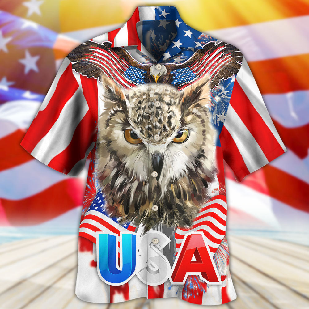 Owl American Independence Day Hawaiian Shirt Pattern View For Lightweight Everyday Style