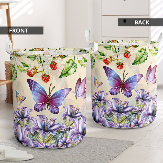 Beautiful Flower Purple Butterfly Laundry Basket For Bathroom Bedroom Storage