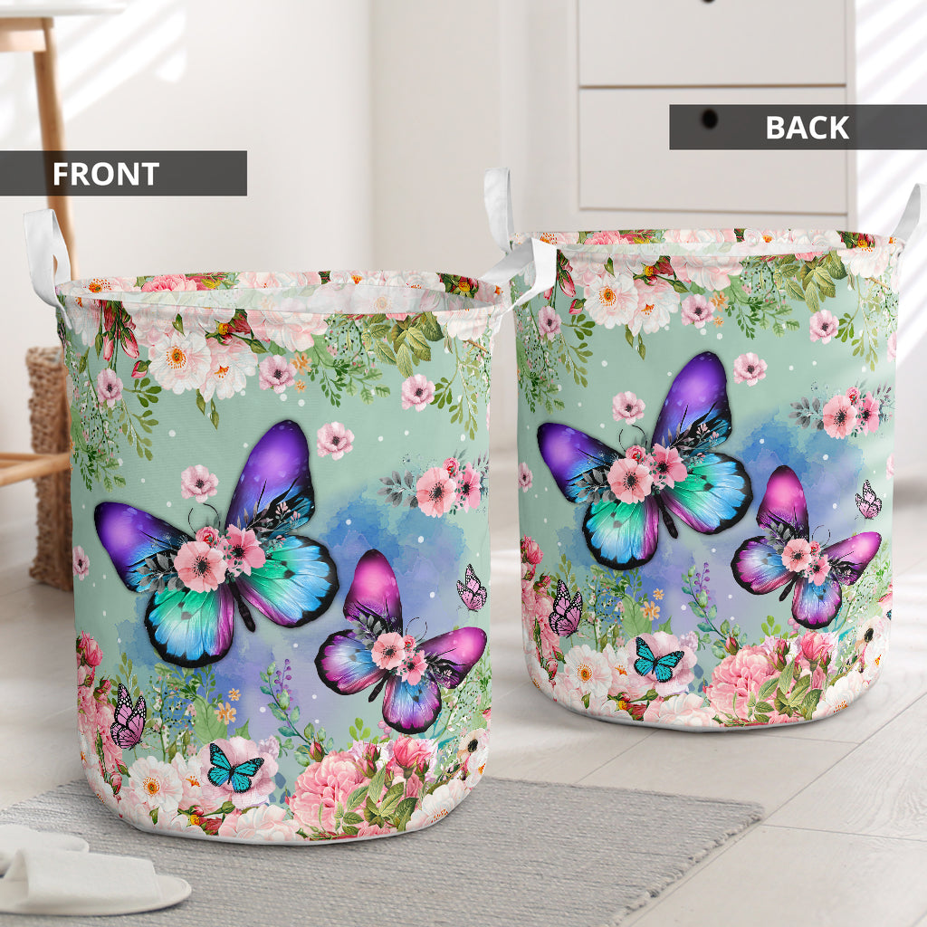 Butterfly Flower Laundry Basket For Bathroom Bedroom Storage