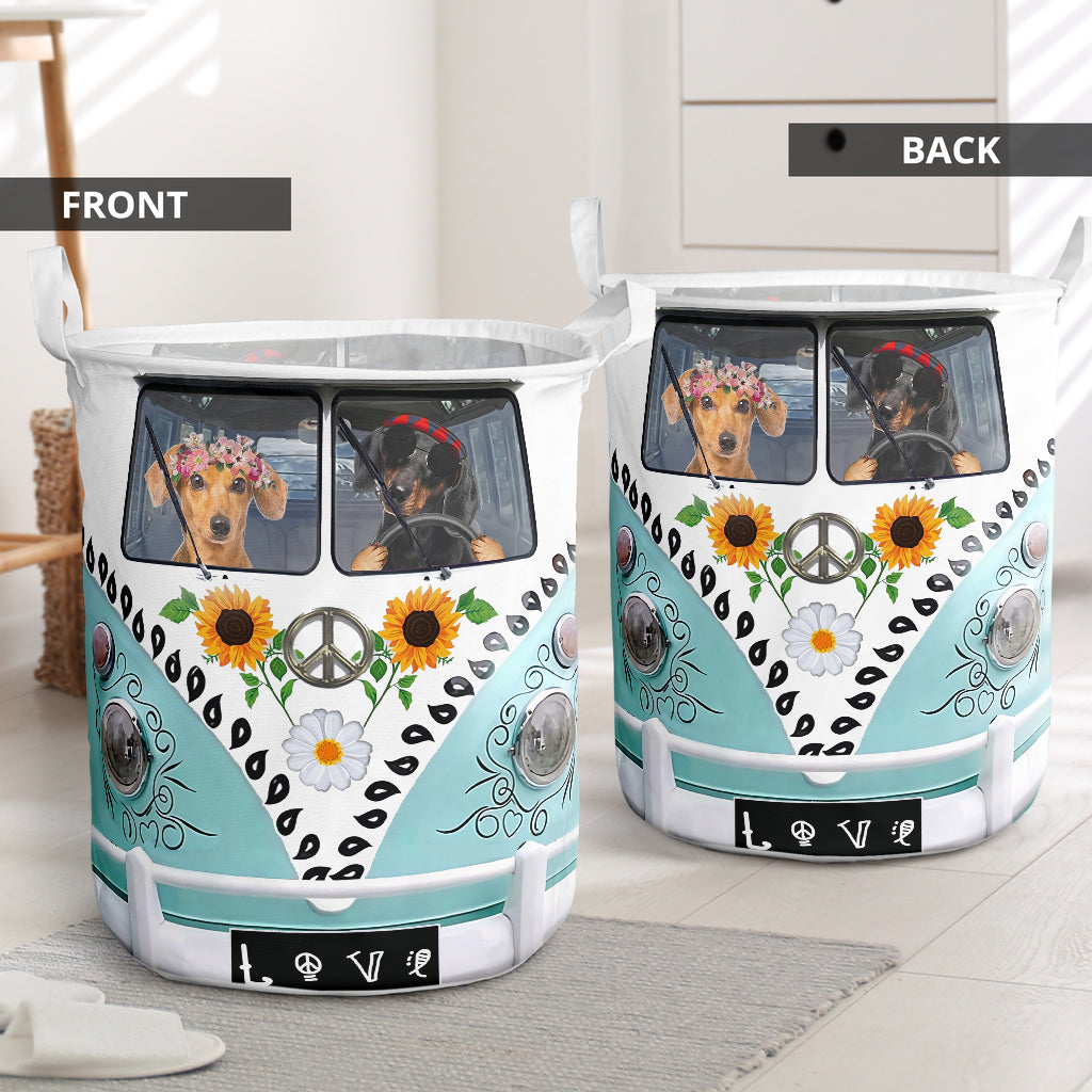 Dachshund Couple Laundry Basket For Bathroom Bedroom Storage