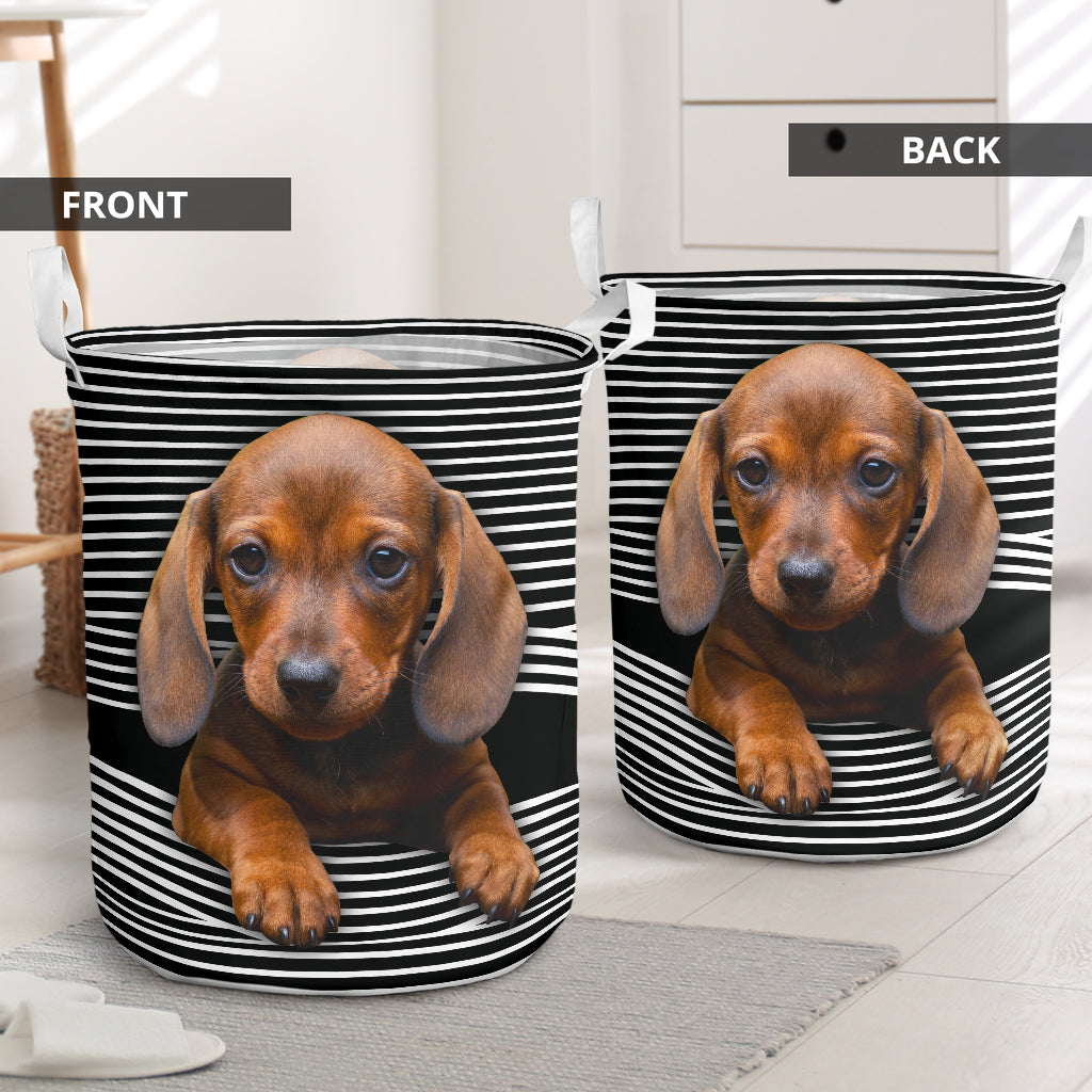 Dachshund Strip Laundry Basket For Bathroom Bedroom Storage