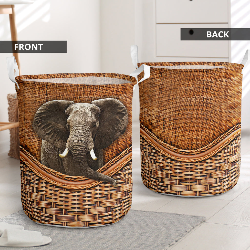 Elephant Pacaderms Elephant Rattan Texture Laundry Basket For Room Home Organizer