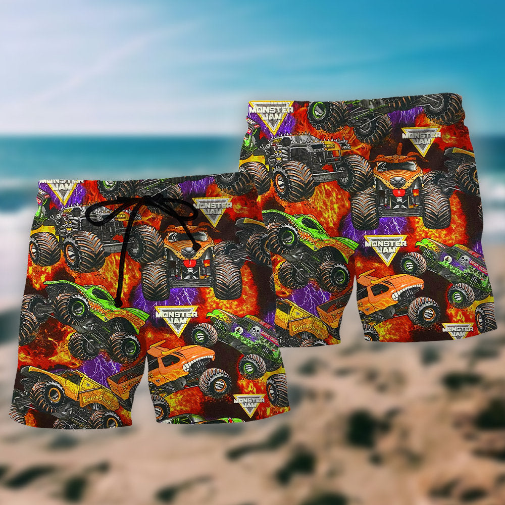 Monster Trucks Power Packed Beach Shorts Design View For Comfortable Resort And Beach Styling
