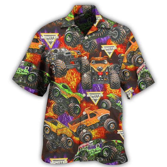 Monster Trucks Action Packed Hawaiian Shirt For Tropical Holidays, Outdoor Gatherings, And Everyday Comfort