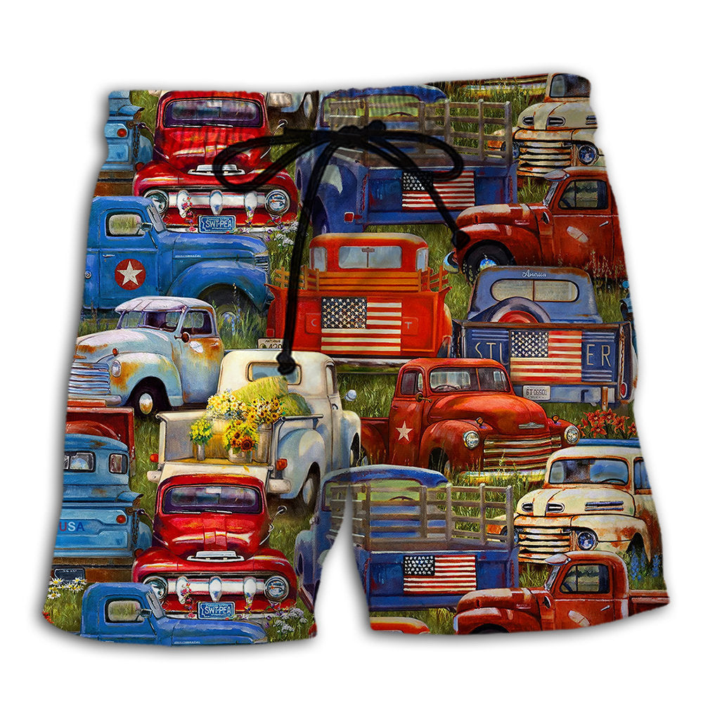 Amazing Packed Trucks Power Beach Shorts Artwork Detail For Comfortable Everyday Summer Wear