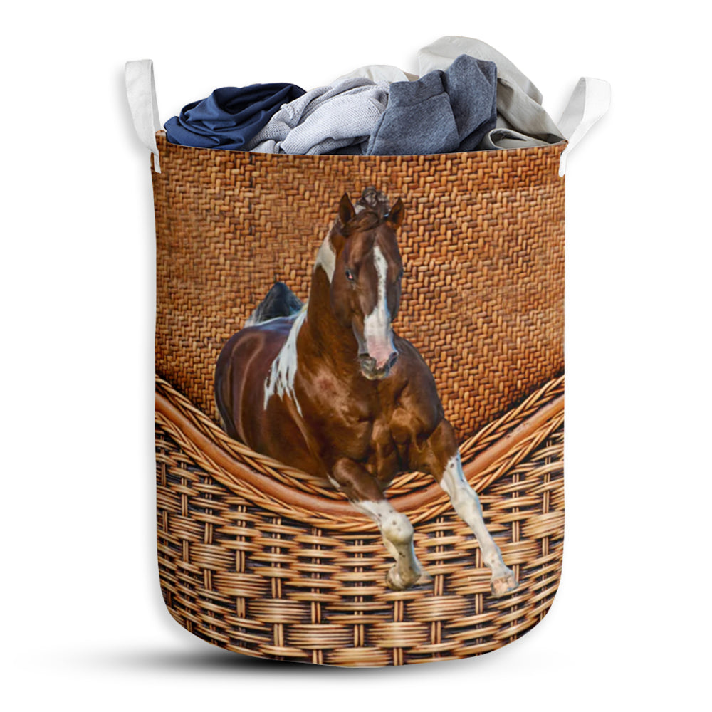 Horse Paint Horse Rattan Texture Laundry Basket For Bathroom Bedroom Storage