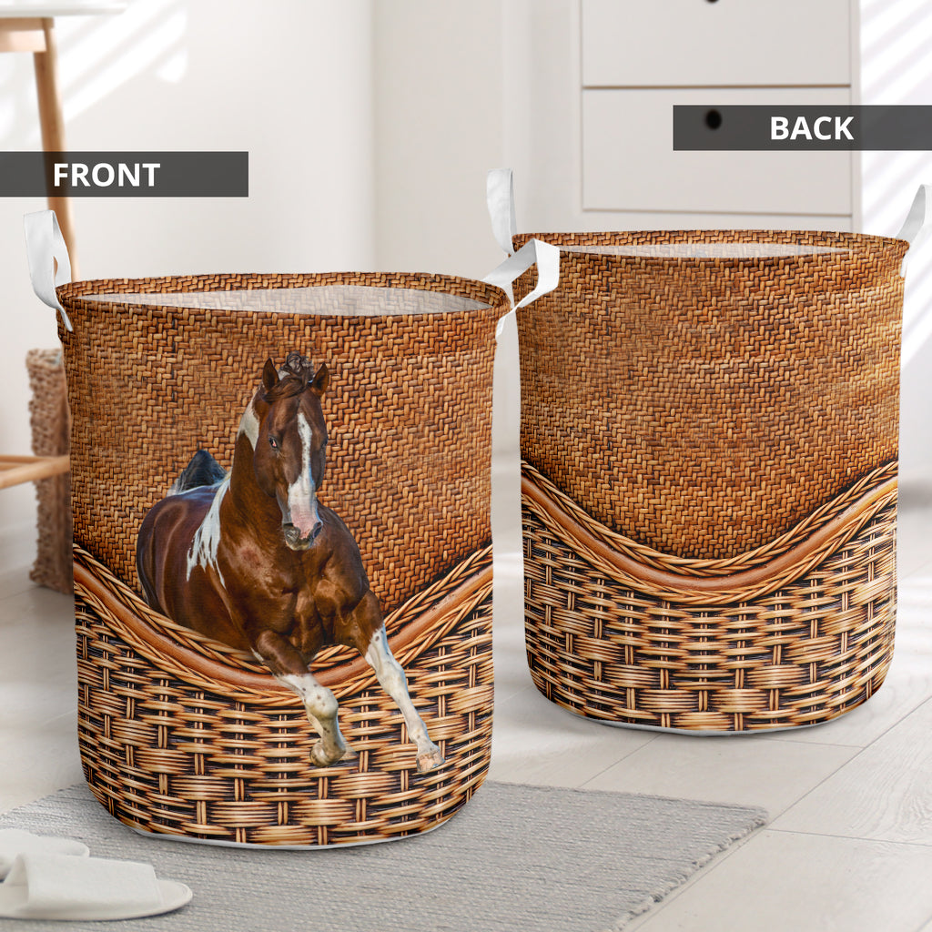 Horse Paint Horse Rattan Texture Laundry Basket For Room Home Organizer