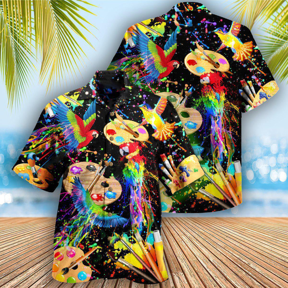 Watercolor Dreamy Parrot Hawaiian Shirt Design Detail For Beach Days And Holiday Travel