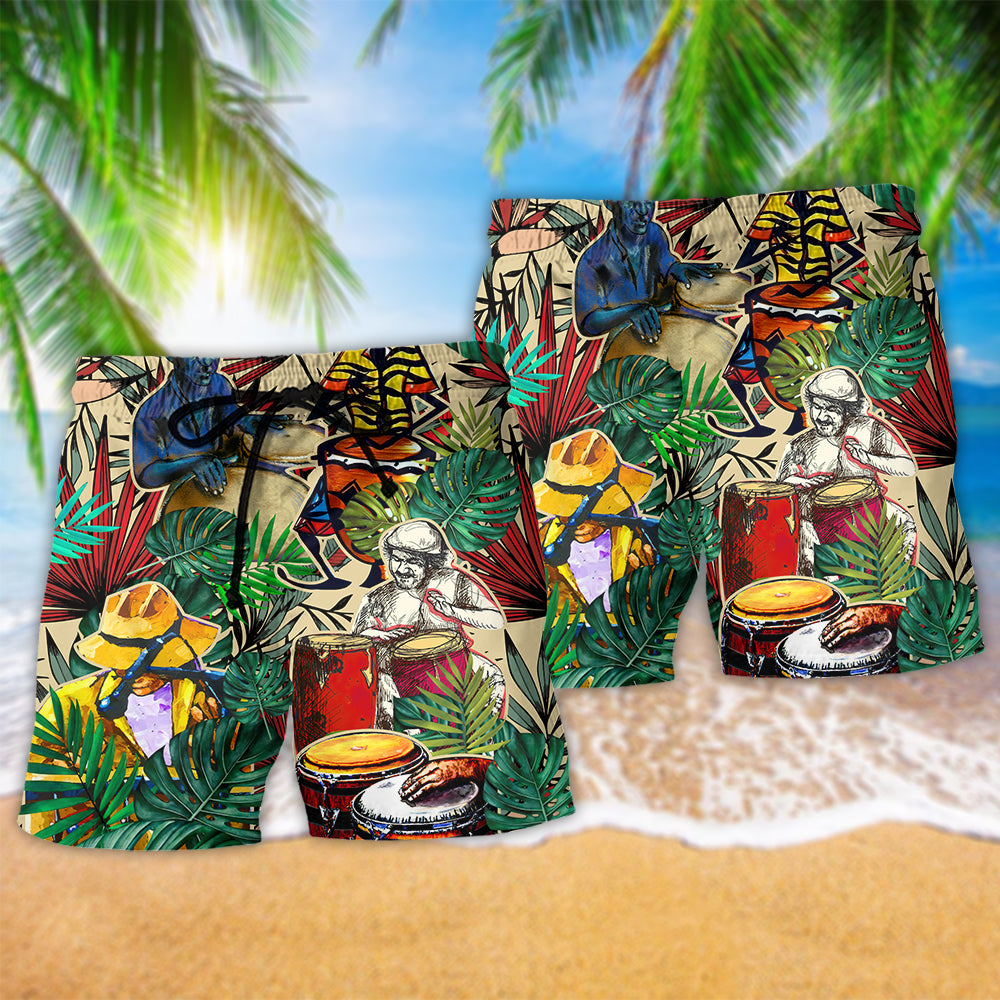 Palm Tree Tropical Rhythm Summer Beach Shorts Pattern Detail For Seaside Leisure And Easy Warm Weather Wear