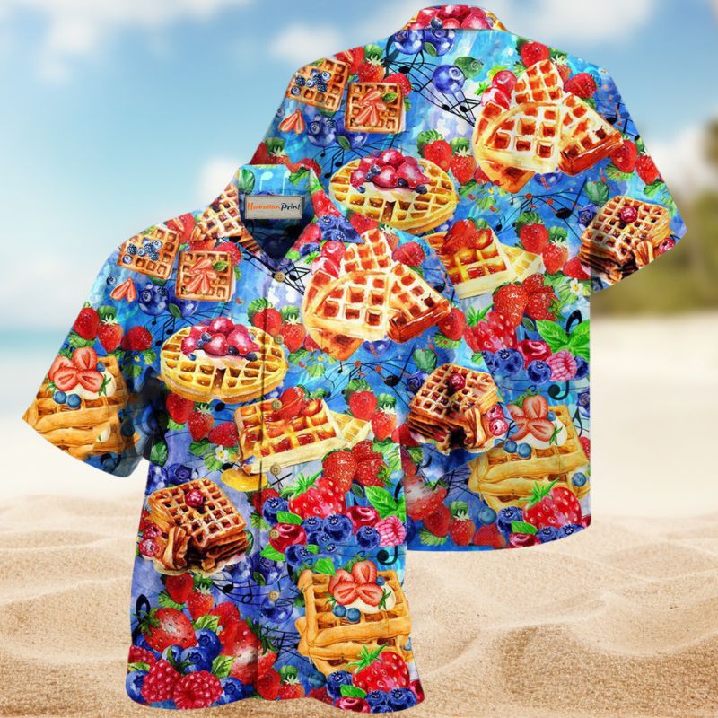 Pancake Strawberry Blueberry Hawaiian Shirt For Beach Days, Summer Outings, And Thoughtful Gift Giving