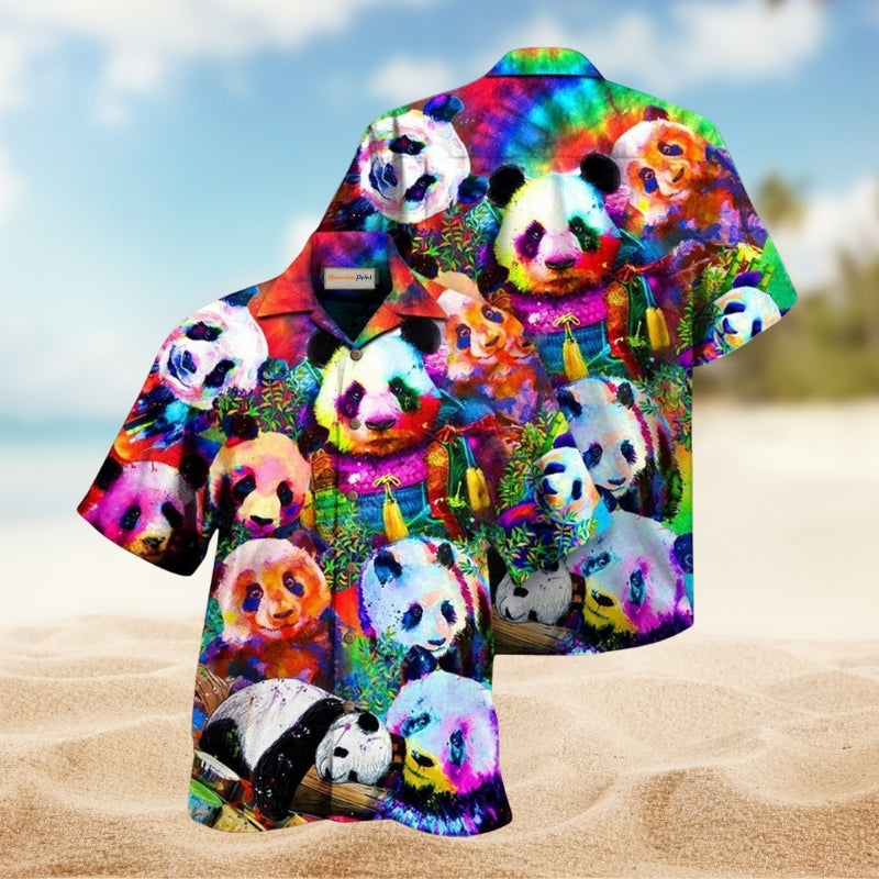Panda Colorful Giant Hawaiian Shirt For Summer Gatherings Nature Fans And Comfortable Vacation Style