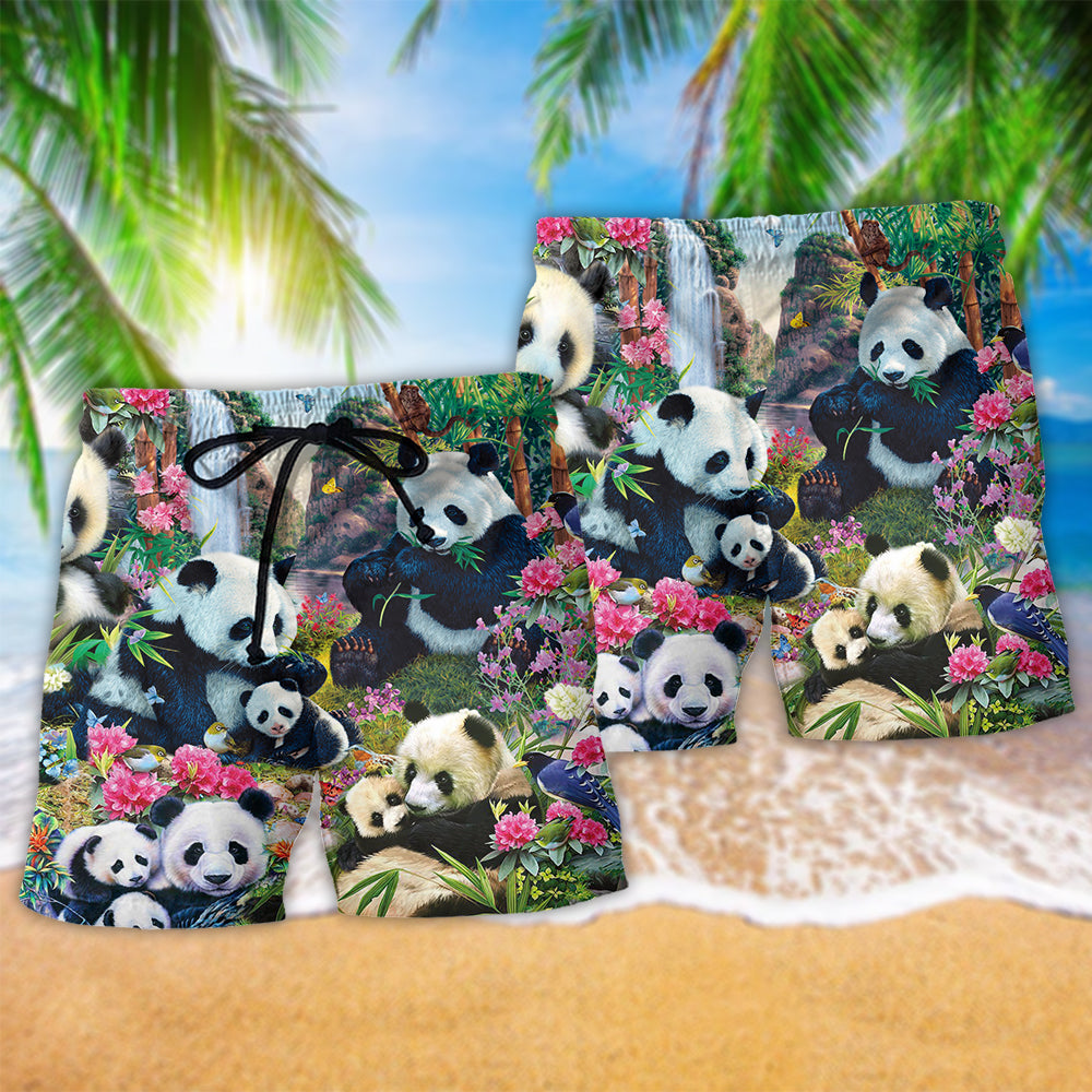 Panda Relax With A Panda Flower Hawaiian Print Beach Shorts For Sunny Holidays And Outdoor Wear