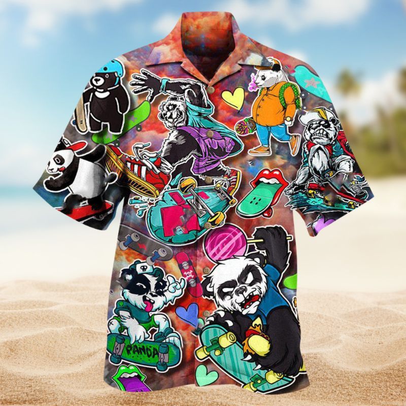Panda Skateboard Fan Hawaiian Shirt For Resort Trips, Coastal Parties, And Warm Weather Style