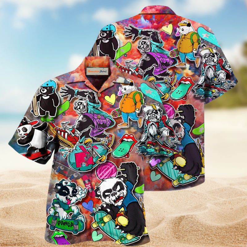 Panda Skateboard Fan Hawaiian Shirt For Resort Trips, Coastal Parties, And Warm Weather Style