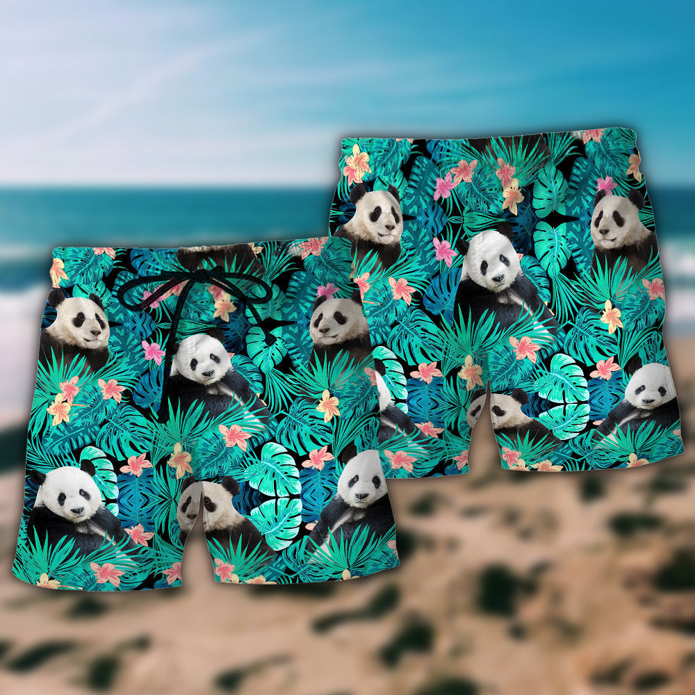 Panda Tropical Floral Summer Beach Shorts Pattern Detail For Beachside Relaxation And Easy Warm Weather Wear