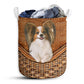 Dog Papillon Dog Rattan Texture Laundry Basket For Bathroom Bedroom Storage