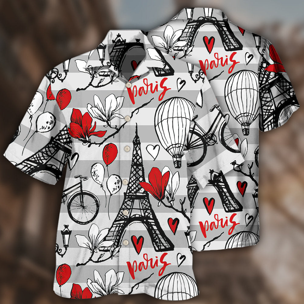 Paris Romance Hawaiian Shirt With Detailed Graphic For Coastal Vacations Warm Weather Events And Daily Style