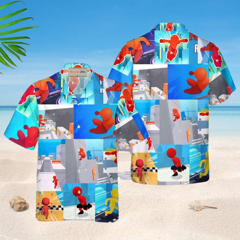 Parkour Creative Pattern Hawaiian Shirt For Coastal Travel, Casual Events, And Comfortable Summer Wear