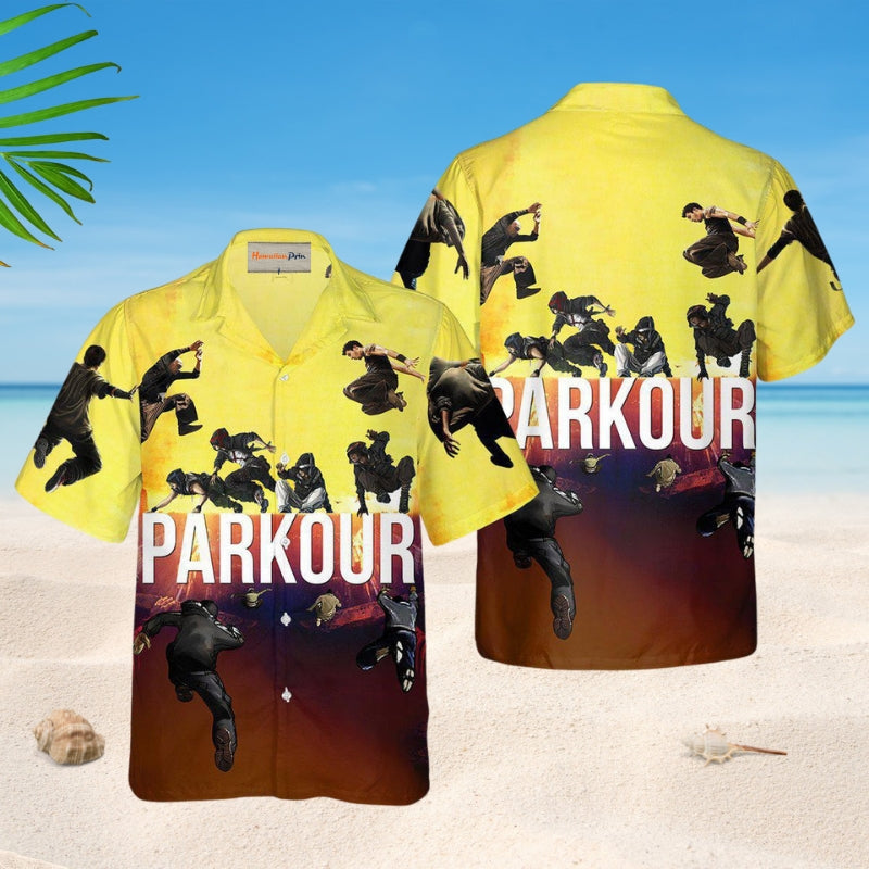Parkour Creative Pattern Hawaiian Shirt For Resort Trips, Coastal Parties, And Warm Weather Style