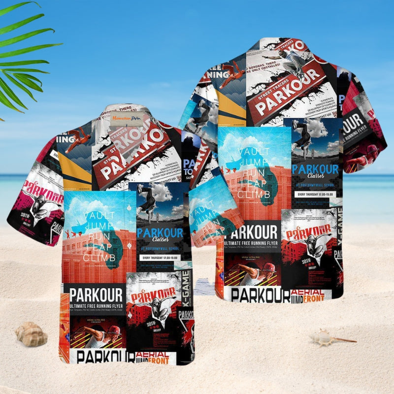 Parkour Creative Pattern Hawaiian Shirt For Tropical Holidays, Outdoor Gatherings, And Everyday Comfort