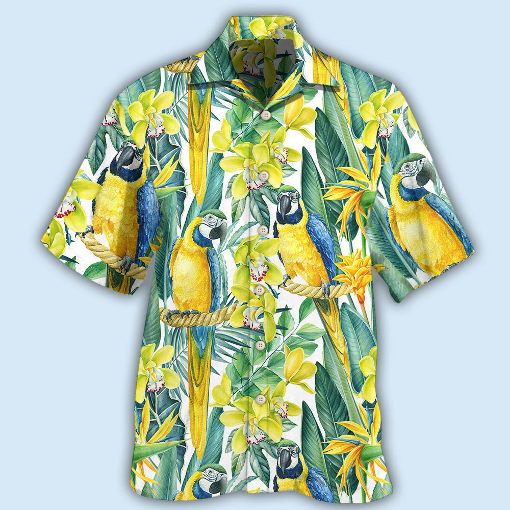 Floral Tropical Parrot Pattern Hawaiian Shirt For Island Vacations, Resort Wear, And Relaxed Seasonal Style
