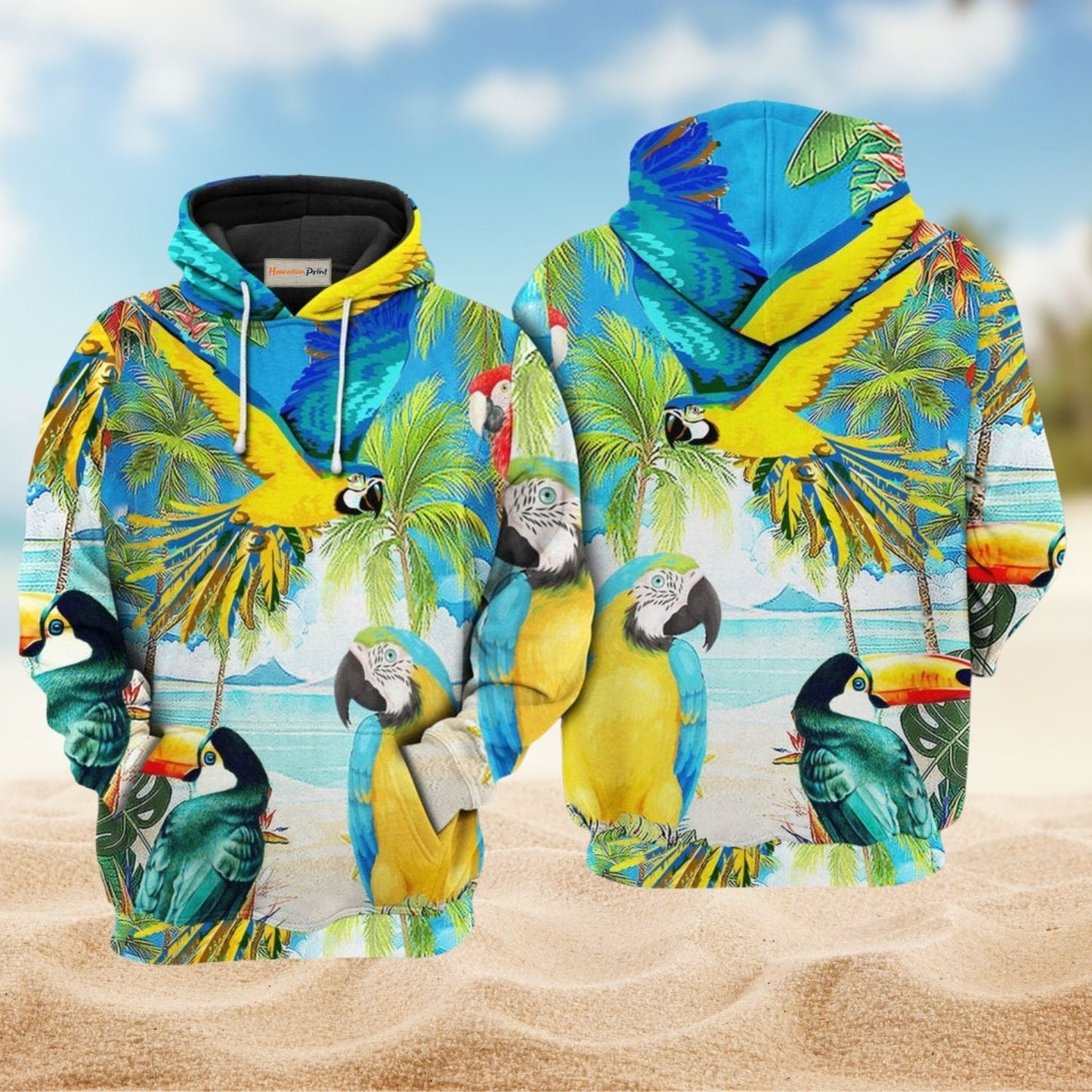 Parrot Beach Vibe Hoodie For Wildlife Themes Travel Days And Comfortable Casual Style