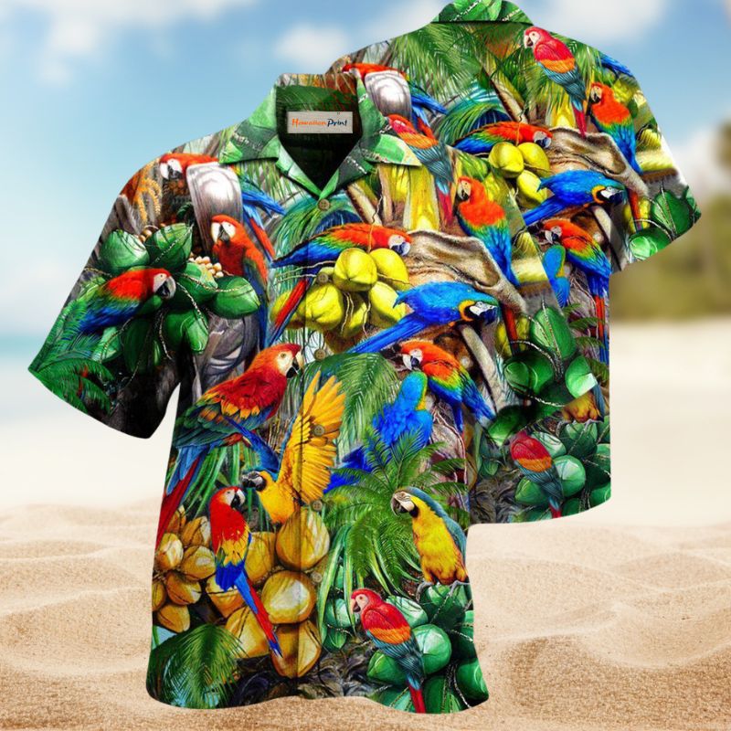 Parrot Coconut Holic Hawaiian Shirt For Resort Trips, Coastal Parties, And Warm Weather Style