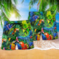 Parrot Couple Tropical Beach Shorts Artwork Detail For Poolside And Ocean Adventures