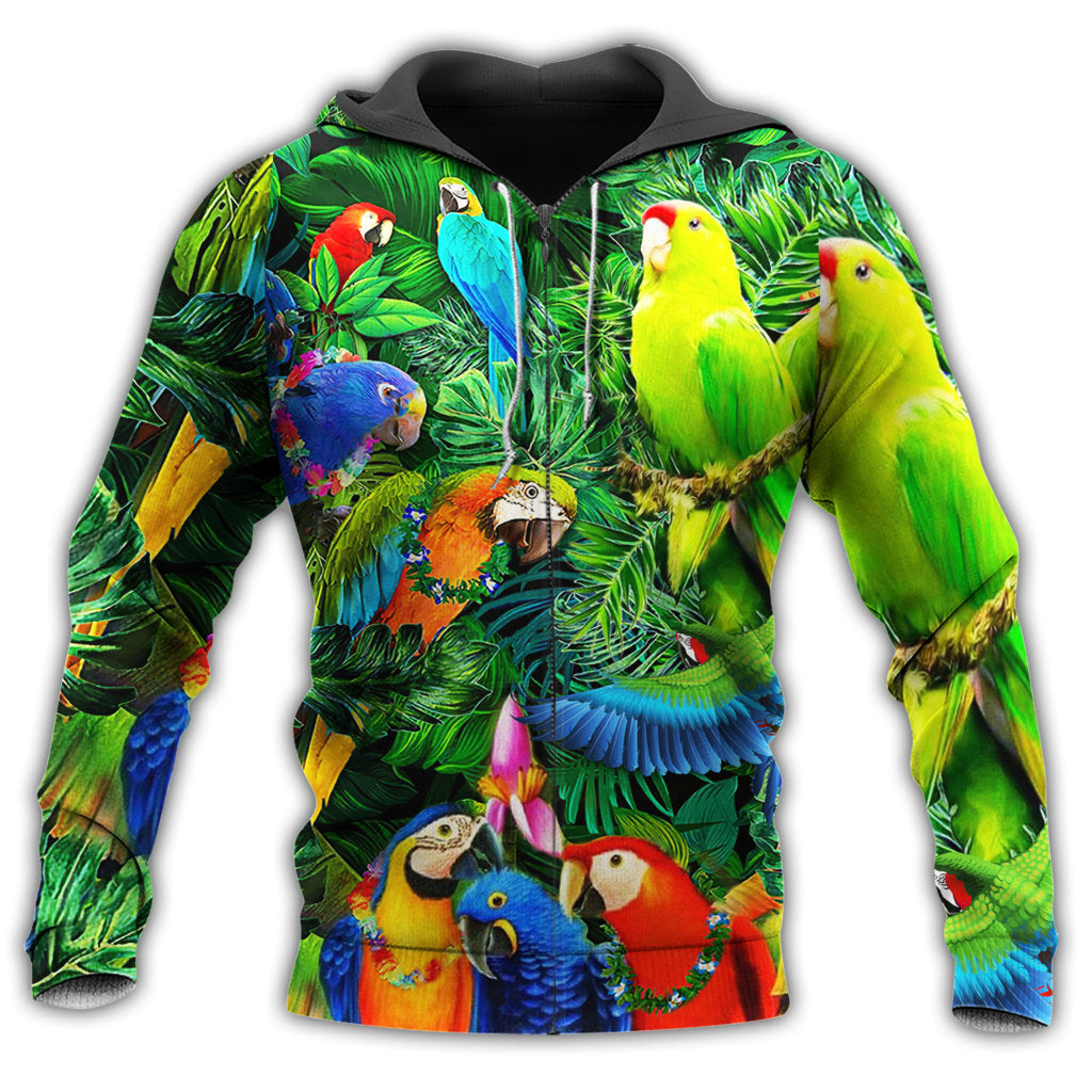 Green Parrot Couple Love Hoodie For Animal Artwork Fans Seasonal Events And Gift Giving