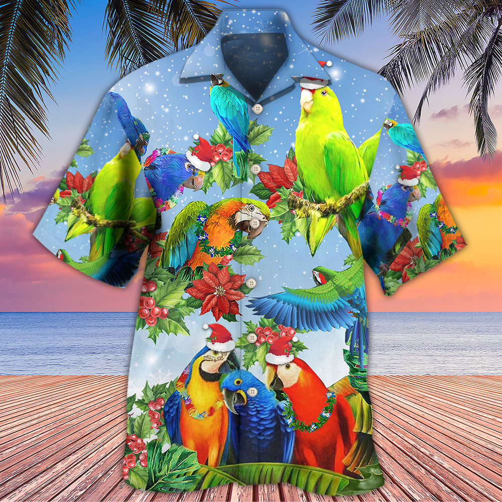 Festive Parrot Couple Christmas Hawaiian Shirt For Resort Getaways And Comfortable Summer Activities
