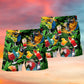 Parrot Cocktail Party Beach Shorts Pattern Detail For Coastal Leisure And Easy Warm Weather Wear