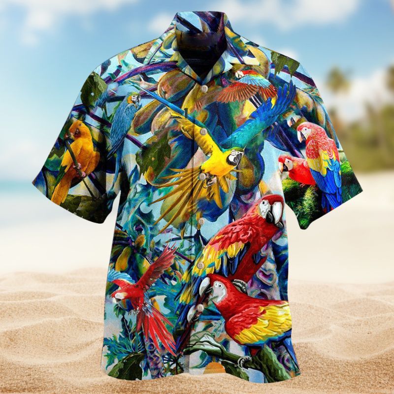 Parrot Papaya Hawaiian Shirt For Island Vacations, Weekend Events, And Relaxed Everyday Outfits