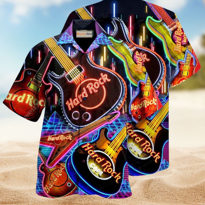 Hearts Beat Guitar Hawaiian Shirt For Island Vacations, Resort Wear, And Relaxed Seasonal Style