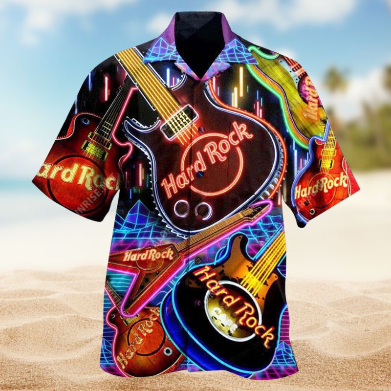 Hearts Beat Guitar Hawaiian Shirt For Island Vacations, Resort Wear, And Relaxed Seasonal Style