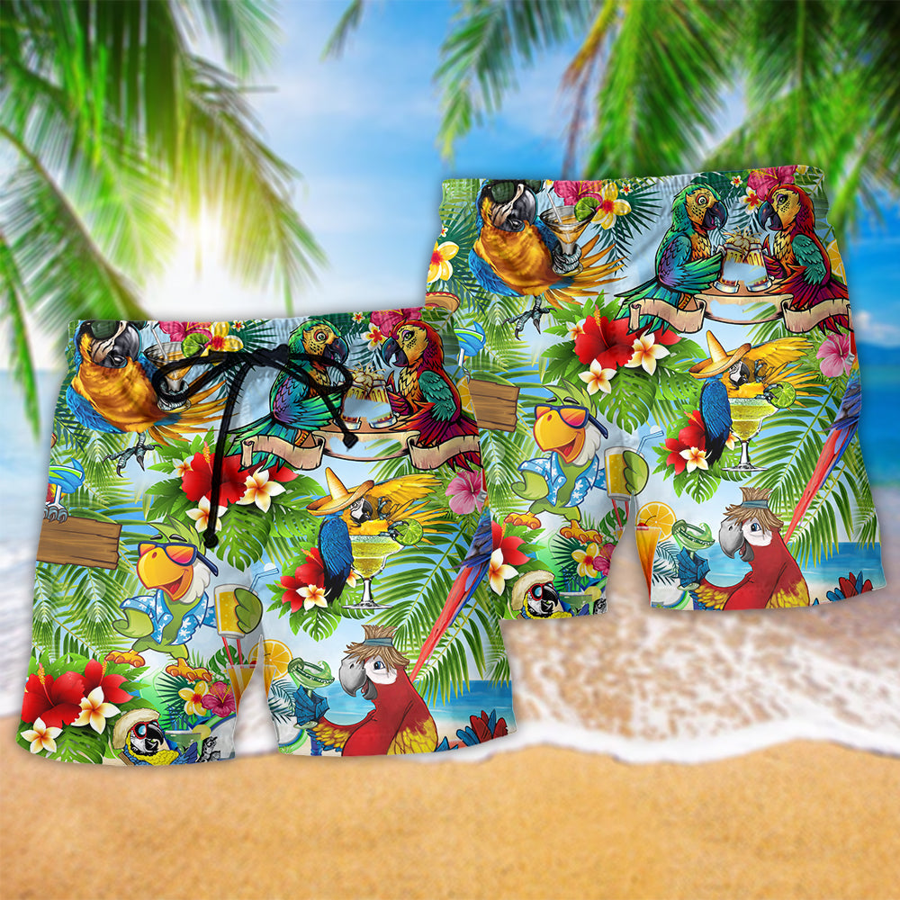 Parrot Tropical Floral Beach Shorts Pattern Detail For Poolside Fun And Flexible Everyday Wear
