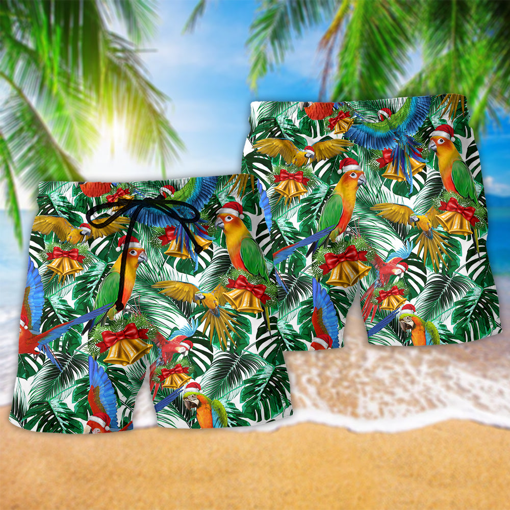 Parrot Christmas Beach Shorts Pattern Detail For Seaside Leisure And Bright Summer Outfits