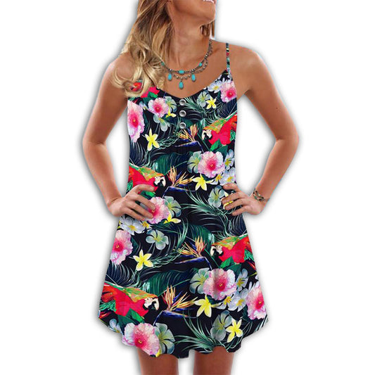Tropical Parrot Summer Style – Women's Summer Sleeveless V-Neck Camisole Dress