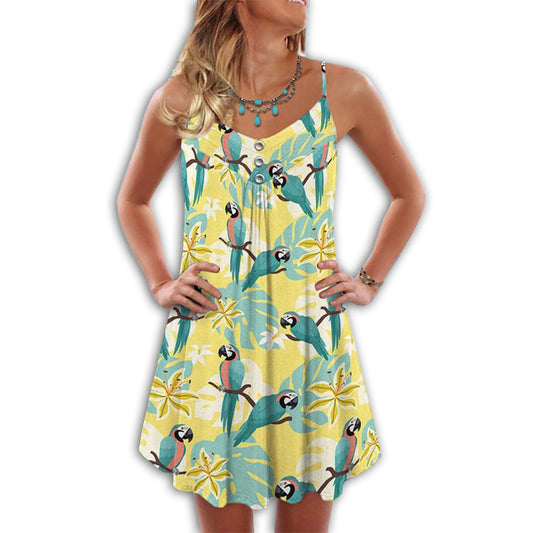 Tropical Parrot Summer Love – Women's Summer Sleeveless V-Neck Camisole Dress