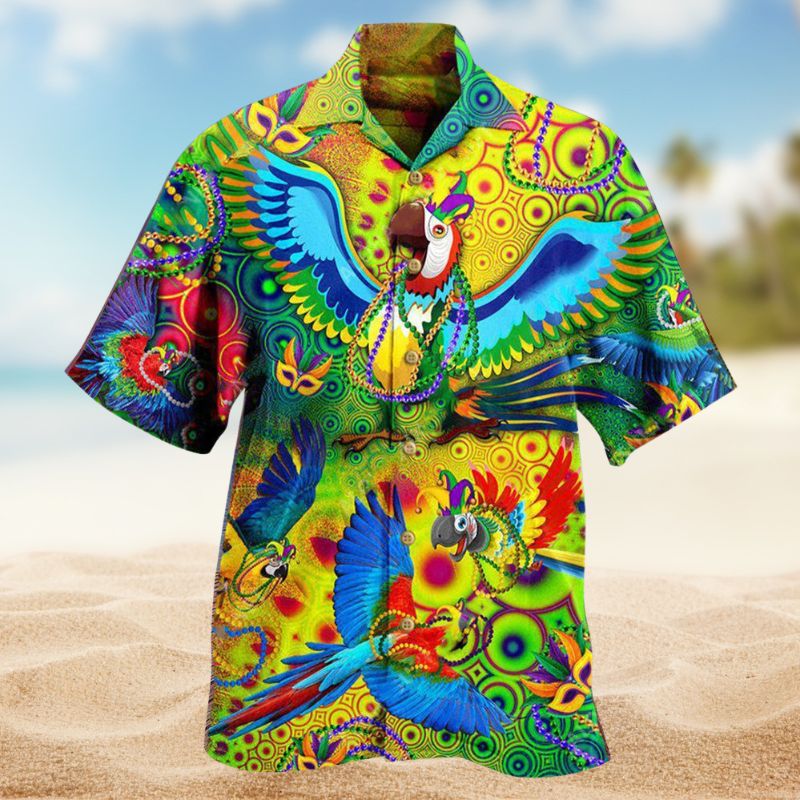 Parrot Mardi Gras Hawaiian Shirt For Vacation Adventures Beach Events And Relaxed Warm Weather Style