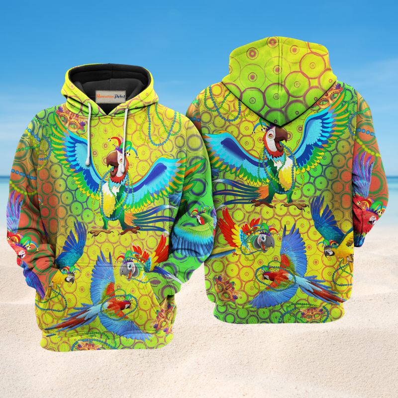 Parrot Mardi Gras Festival Hoodie For Pet Enthusiasts Weekend Outings And Relaxed Daily Style