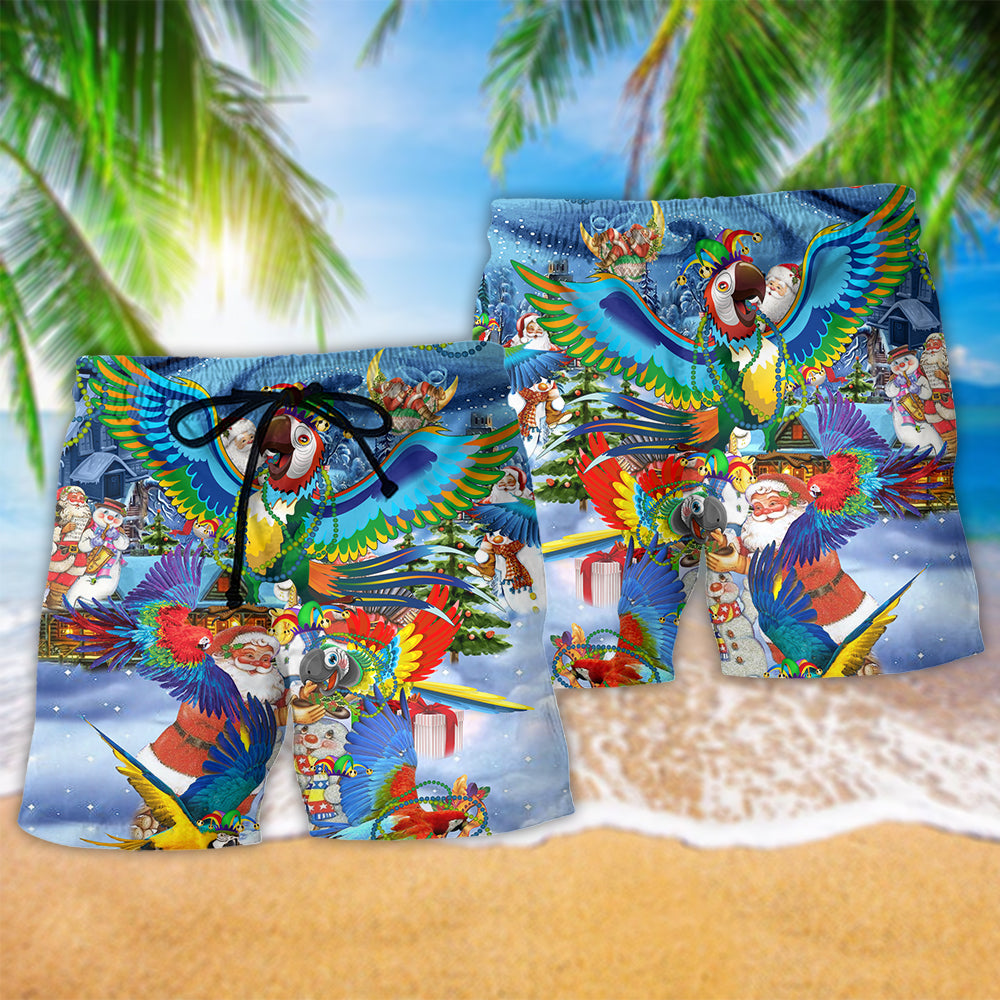 Parrot Mardi Gras Christmas Beach Shorts Pattern View For Warm Weather Holiday Outfits