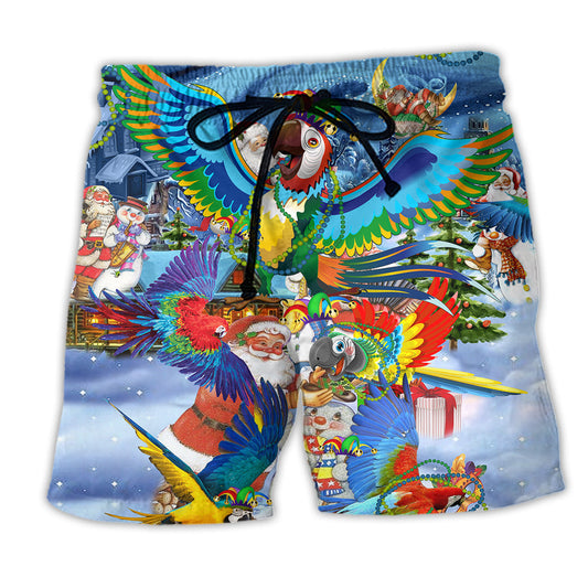 Christmas Parrot Beach Shorts For Coastal Adventures And Everyday Comfort