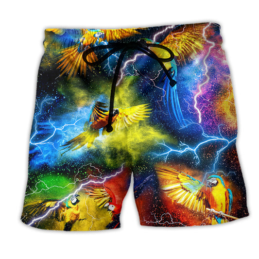 Parrot Lightning Mystery Beach Shorts Design Detail For Resort And Beach Day Style