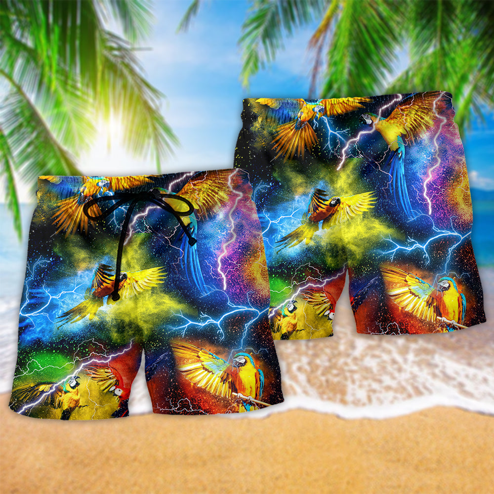 Parrot Beach Shorts Pattern Detail For Vacation Style And Versatile Outdoor Wear