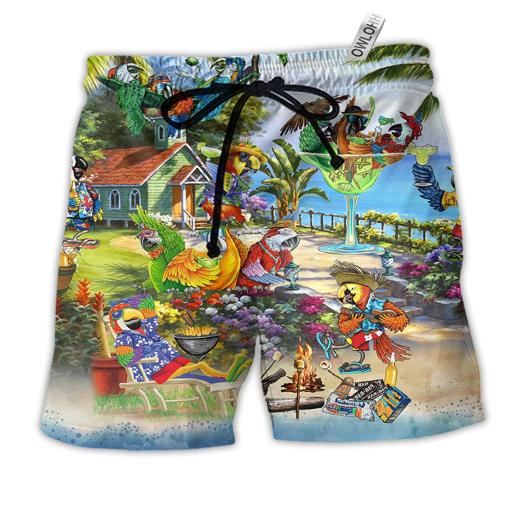 Parrot Party Tropical Summer Beach Hawaiian Beach Shorts For Sunny Holidays And Outdoor Wear