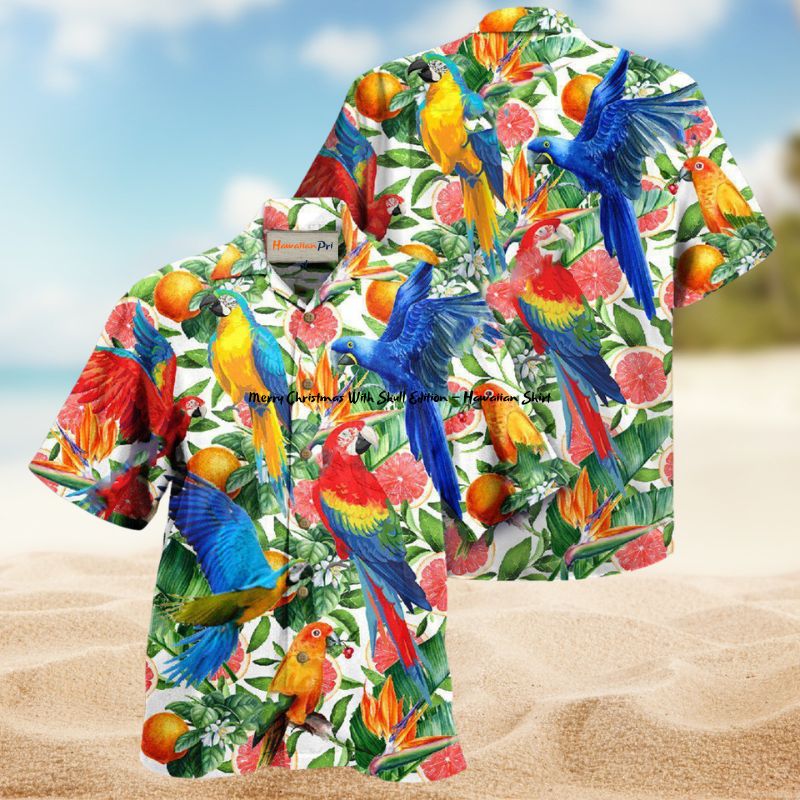 Parrot Red Grapefruit Flavor Hawaiian Shirt For Summer Vacation Beach Travel And Relaxed Casual Wear