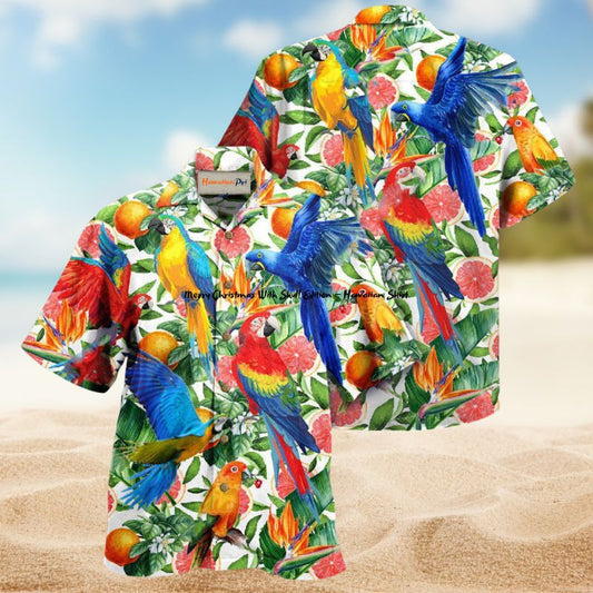 Parrot Red Grapefruit Flavor Hawaiian Shirt For Summer Vacation Beach Travel And Relaxed Casual Wear