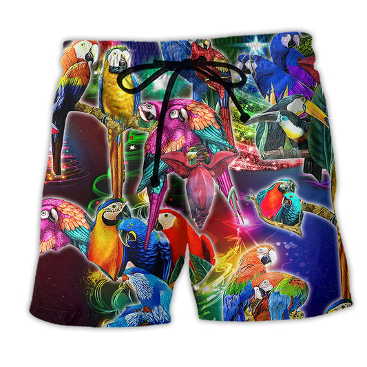 Tropical Neon Light Christmas Parrot Beach Shorts For Poolside Relaxation And Everyday Comfort