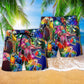 Tropical Neon Light Christmas Parrot Beach Shorts Pattern Detail For Seaside Leisure And Everyday Comfort